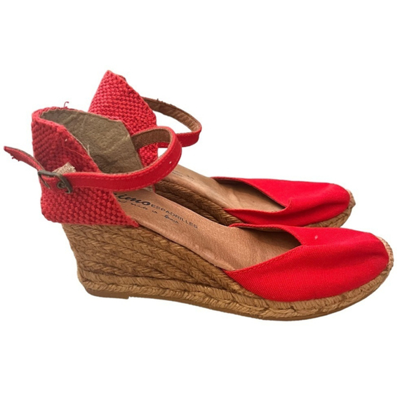 GAIMO Red Canvas Wedge Espadrilles with Natural Jute - Picture 7 of 14